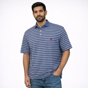 POLO Ralph Lauren Blue Striped Collared Shirt XL Orange Pony